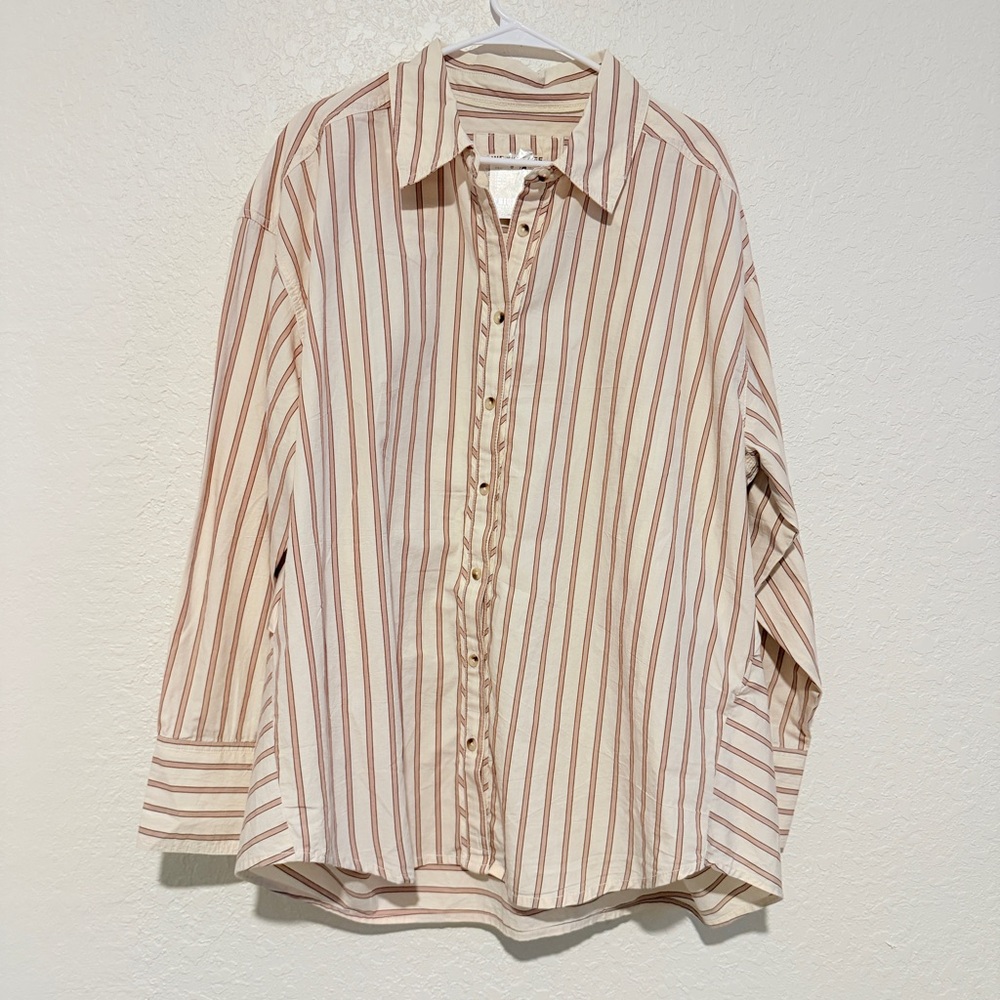 Free People Varsity Vibes Stripe Oversize Cotton Button-Up Shirt LG NWT - Picture 7 of 9